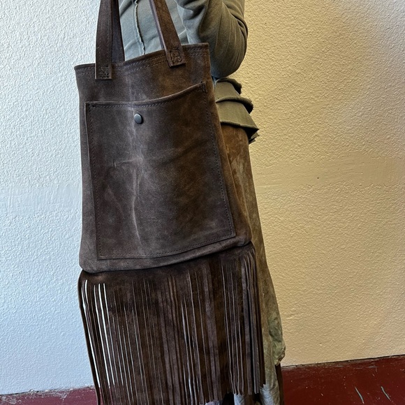 Handmade Brown Suede Fringe Tote Bag